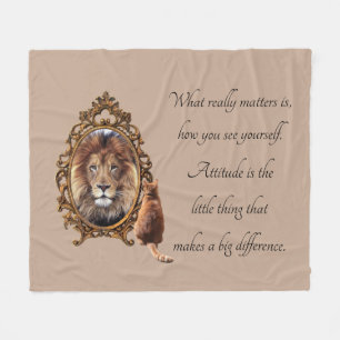 Cat Gazing Mirror Lion Inspiration Text Vintag Fleecedecke