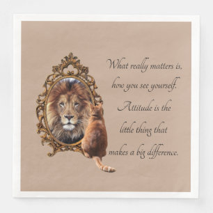 Cat Gazing Mirror Lion Inspiration Text Vintag Serviette