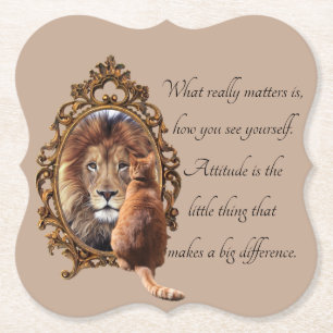Cat Gazing Mirror Lion Inspiration Text Vintag Untersetzer