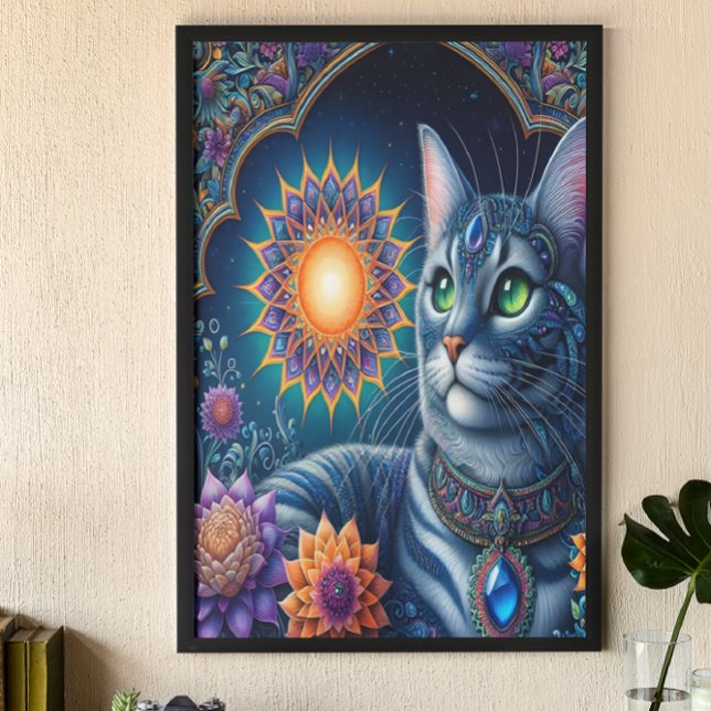 Cat Gazing Under a Starry Sky um Mitternacht Poster (Von Creator hochgeladen)