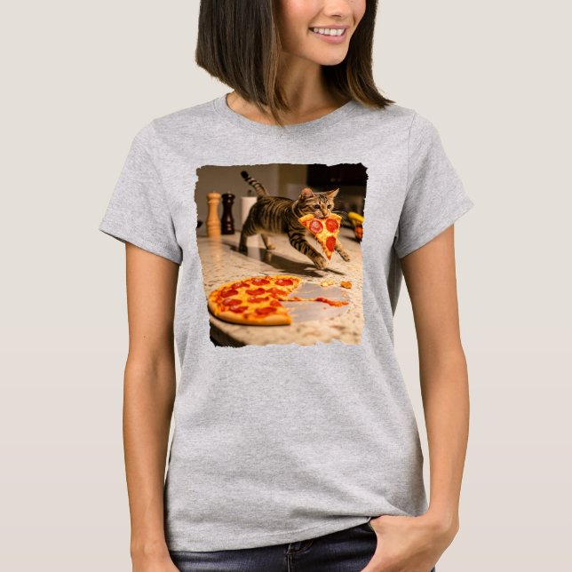 Cat gestohlen Pizza! T-Shirt (Vorderseite)