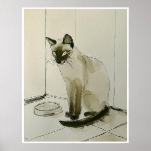 Cat Gewartet zum Abendessen Zeichn - Art Print Poster