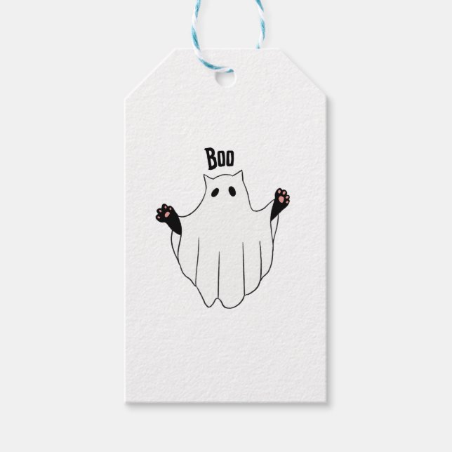 Cat Ghost Boo Halloween Funny Spooky Black Cat Geschenkanhänger (Vorderseite)