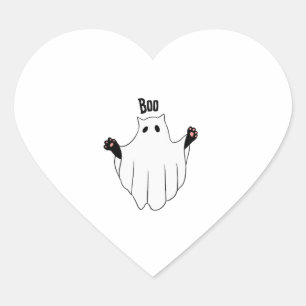 Cat Ghost Boo Halloween Funny Spooky Black Cat Herz-Aufkleber
