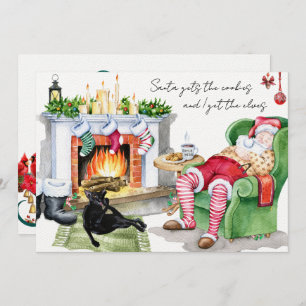 Cat gibt den Elfen Funny Weihnachten Gruß Karte