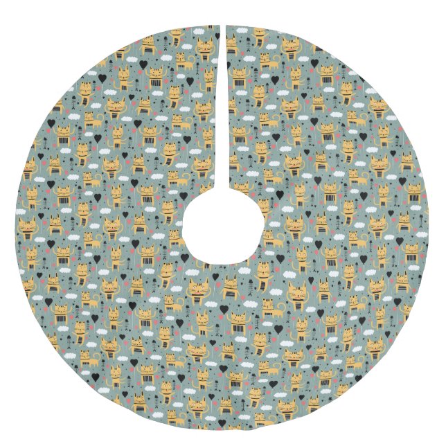 Cat Gift | Niedliches Katzenmuster Childisch Polyester Weihnachtsbaumdecke (Vorderseite)