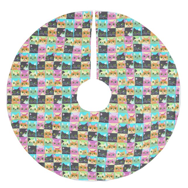 Cat Gift | Niedliches Kawaii Cat Pattern Polyester Weihnachtsbaumdecke (Vorderseite)