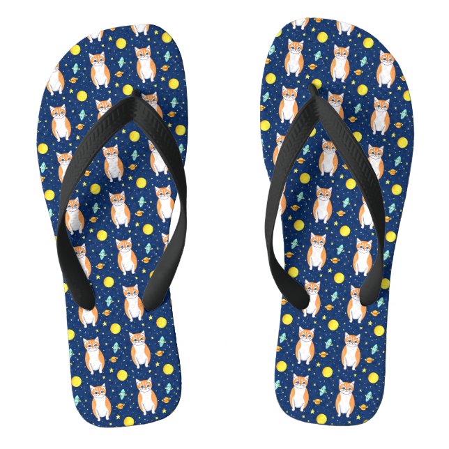 Cat Gift | Space Cat Pattern Graphic Flip Flops (Fußbett)