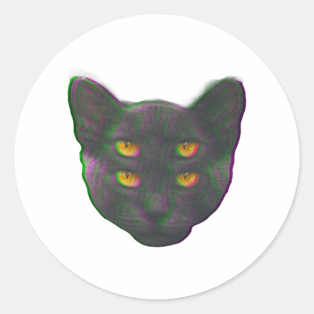 Cat Glitch Vaporwave Weird Dream Kitty Runder Aufkleber (Vorderseite)
