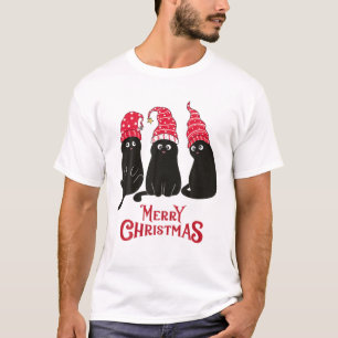 Cat Gnome Three Black Cats Gnomes Christmas Kitten T-Shirt