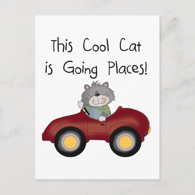 Cat Going Places Red Car Hemden und Geschenke Postkarte (Vorderseite)
