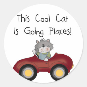 Cat Going Places Red Car Hemden und Geschenke Runder Aufkleber
