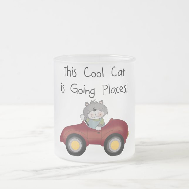 Cat Going Places Red Car tshirts and Gifts Mattglastasse (Mittel)