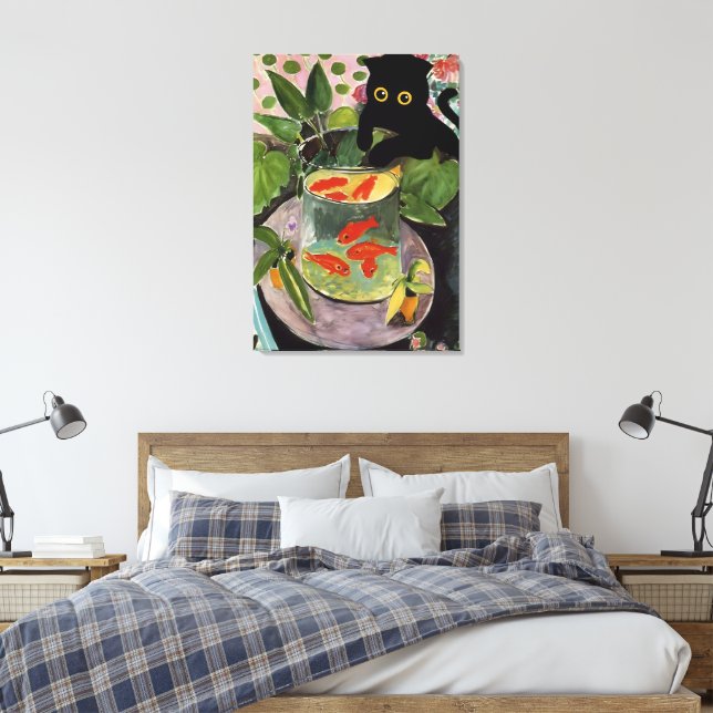 Cat Goldfish Matisse Poster Elegante Moderne Leinwanddruck (Insitu (Schlafzimmer))