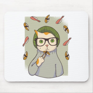 Cat Gourmet Sushi Lover Design Mousepad