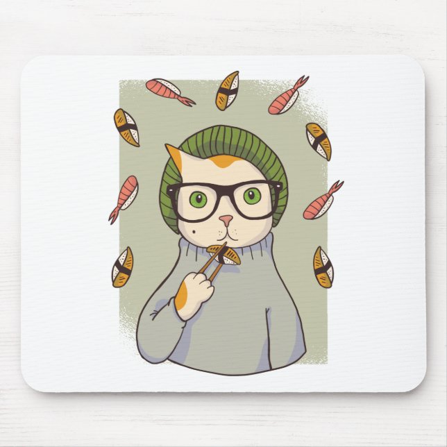 Cat Gourmet Sushi Lover Design Mousepad (Vorne)