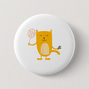 Cat Graphic Badminton Player Shuttle Sports Smash Button