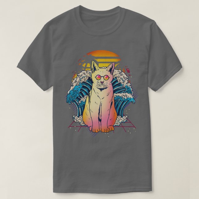 Cat Great Wave Anime T-Shirt (Design vorne)