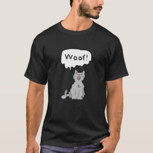 Cat Grey WOOF! Cartoon Funny Humour Kids Ground U T-Shirt