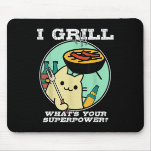 Cat Grilling Superpower Camping Grillen Funny Mousepad