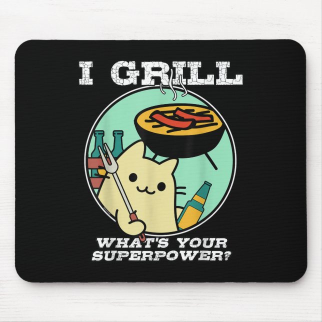 Cat Grilling Superpower Camping Grillen Funny Mousepad (Vorne)