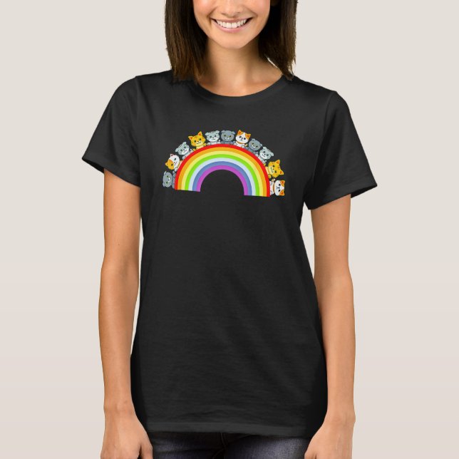 Cat Group Rainbow Cat Lover Funny T-Shirt (Vorderseite)