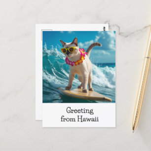 Cat Gruß von Hawaii Surfen auf Surfbrett Postkarte
