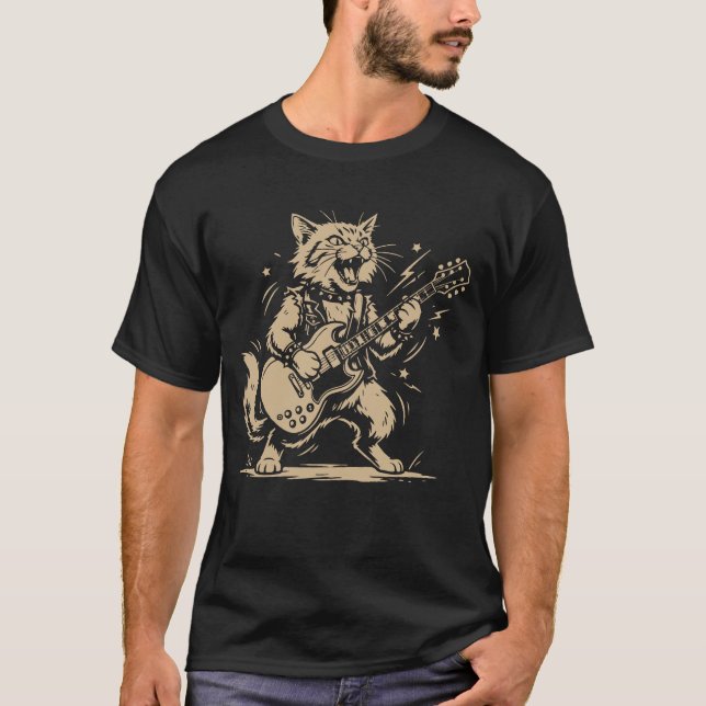 Cat Guitar Music Lover Cartoon Animal Design T-Shirt (Vorderseite)