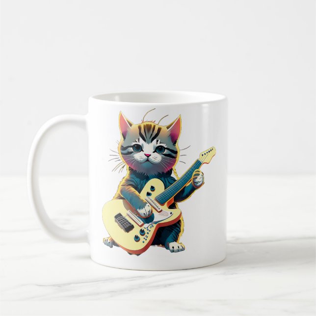 Cat Guitar Music Playing Litten Instrument Funny C Kaffeetasse (Links)