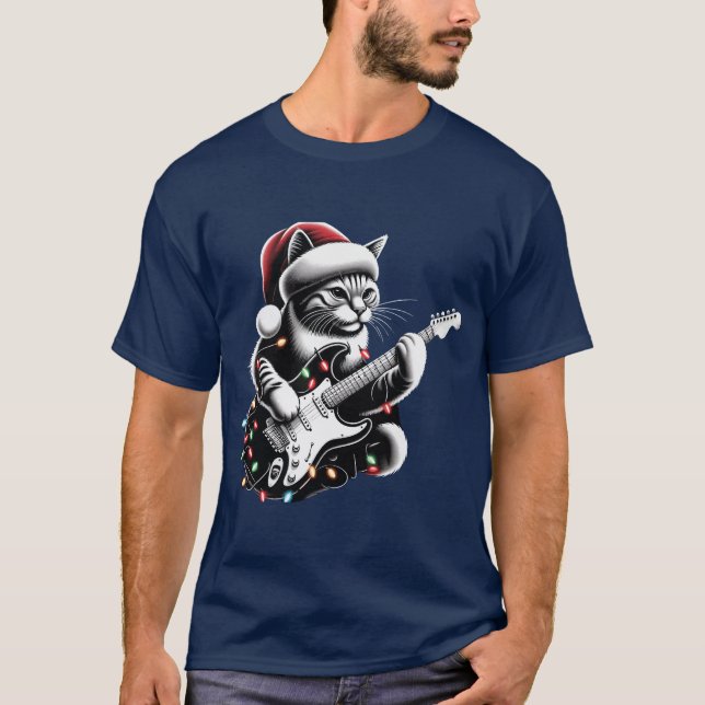 Cat Guitar Player Graphic T - Shirt (Vorderseite)