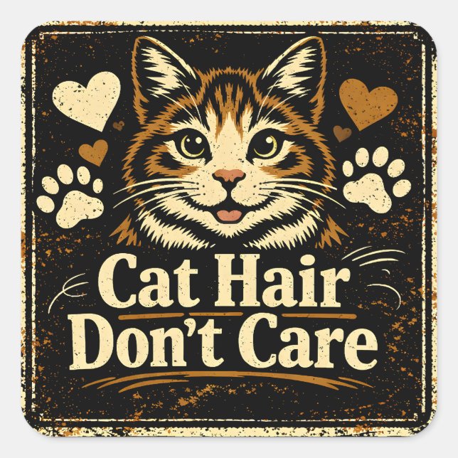 Cat Hair Don't Care – Feline Owner Humor Quadratischer Aufkleber (Vorderseite)