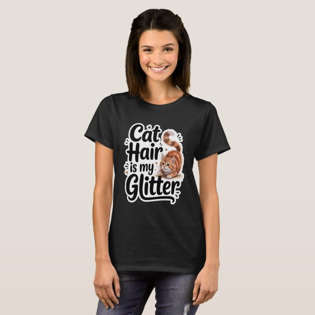 Cat Hair ist mein Glitzer Funny Orange Tabby T-Shirt (Vorne ganz)