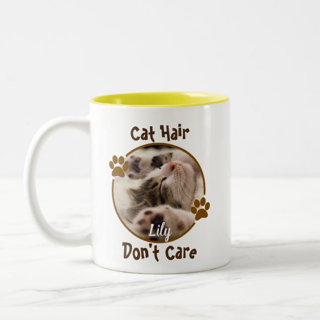 Cat Hair kümmert sich nicht um personalisierte Mug Zweifarbige Tasse (Links)