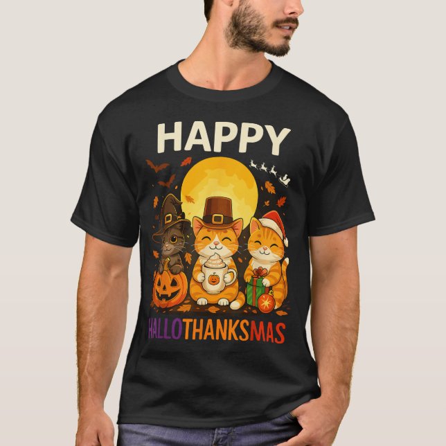 Cat Hallothanksmas Kitten Halloween T-Shirt (Vorderseite)