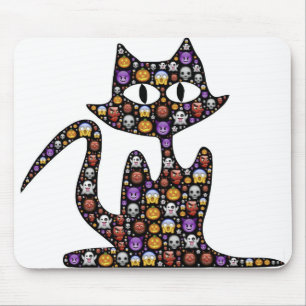 Cat Halloween Emoji Scary Frightful Spooky Icons Mousepad