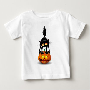 Cat Halloween erschreckter Cartoon auf Kürbiskröte Baby T-shirt