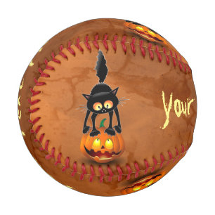 Cat Halloween erschreckter Cartoon auf Kürbiskröte Baseball