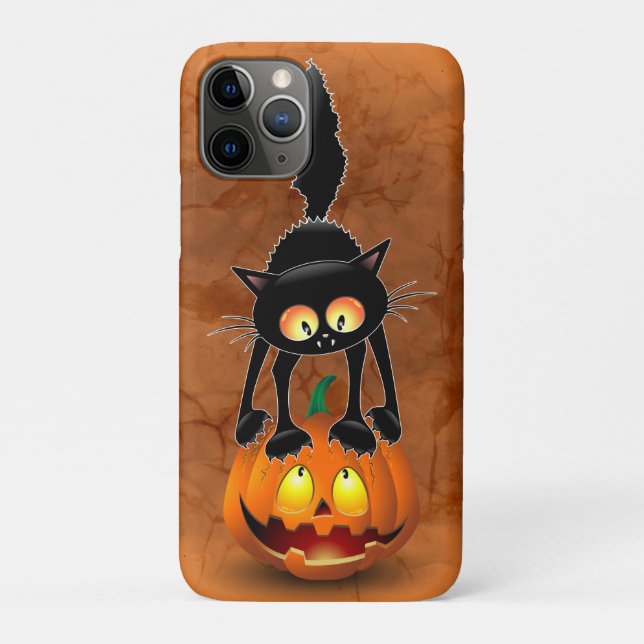 Cat Halloween erschreckter Cartoon auf Kürbiskröte Case-Mate iPhone Hülle (Rückseite)