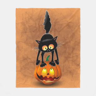 Cat Halloween erschreckter Cartoon auf Kürbiskröte Fleecedecke