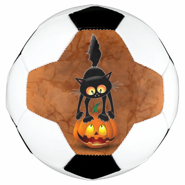 Cat Halloween erschreckter Cartoon auf Kürbiskröte Fußball (Vorderseite)
