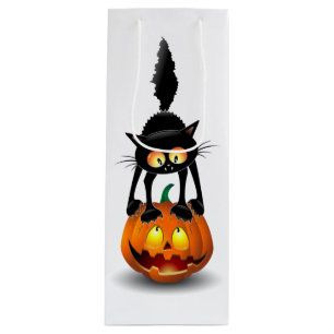 Cat Halloween erschreckter Cartoon auf Kürbiskröte Geschenktüte Für Weinflaschen