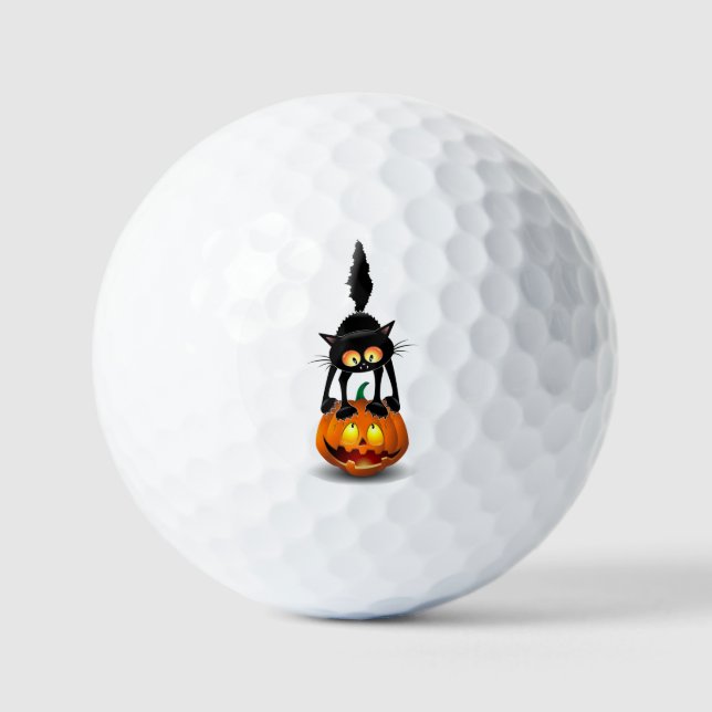 Cat Halloween erschreckter Cartoon auf Kürbiskröte Golfball (Vorderseite)