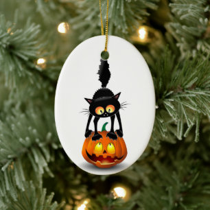 Cat Halloween erschreckter Cartoon auf Kürbiskröte Keramik Ornament