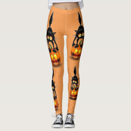 Cat Halloween erschreckter Cartoon auf Kürbiskröte Leggings