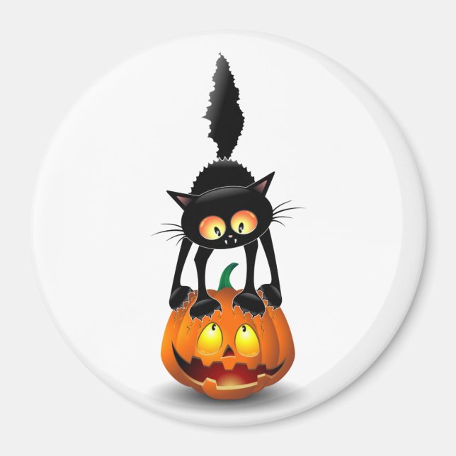 Cat Halloween erschreckter Cartoon auf Kürbiskröte Magnet (Vorne)