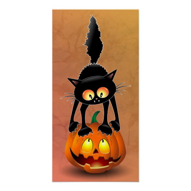 Cat Halloween erschreckter Cartoon auf Kürbiskröte Poster (Vorderseite)