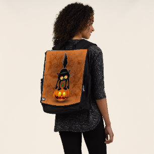 Cat Halloween erschreckter Cartoon auf Kürbiskröte Rucksack