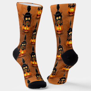 Cat Halloween erschreckter Cartoon auf Kürbiskröte Socken