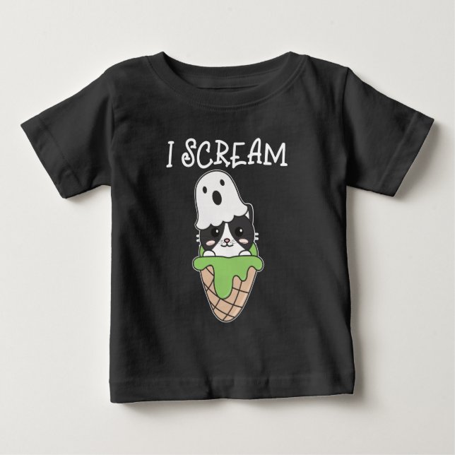 Cat Halloween Ghost I Schrei Eiscreme Puff Baby T-shirt (Vorderseite)