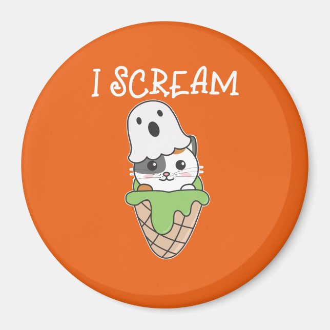 Cat Halloween Ghost I Schrei Eiscreme Puff Magnet (Vorne)